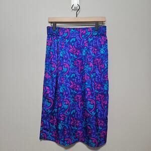 Vtg Floral Silk Skirt Size 10 Purple Classic 90s Straight Midi Baroque Whimsy